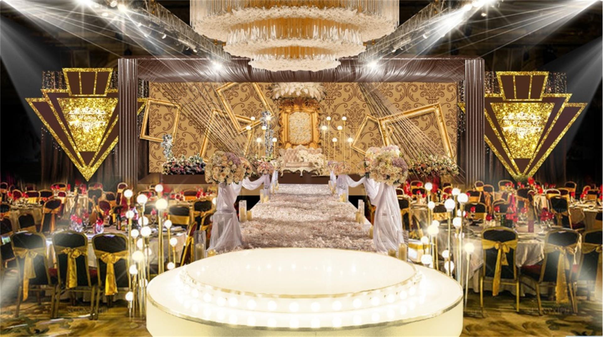 欧式金色婚礼效果图 相框背景组合