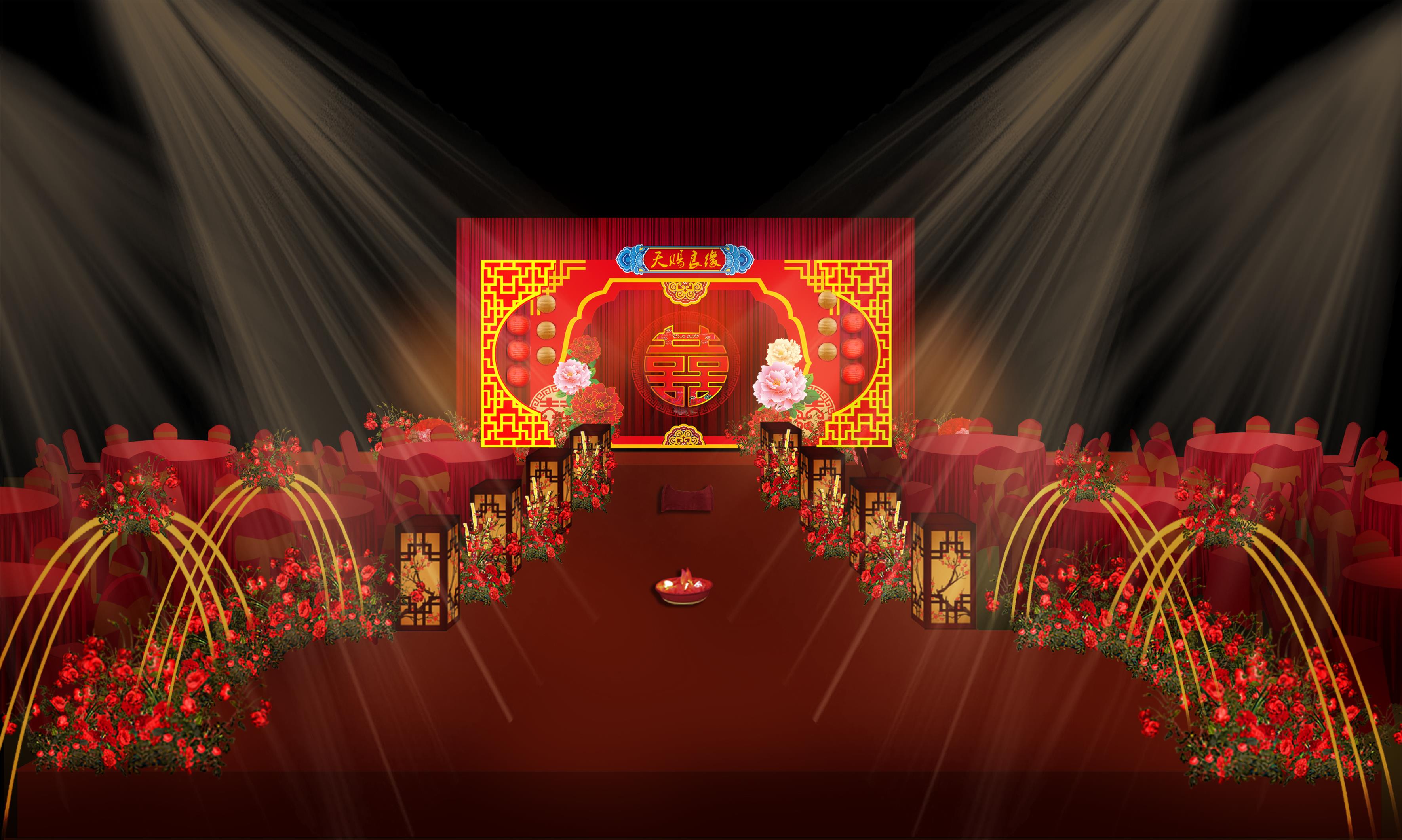 红金色中式新中式婚礼效果图