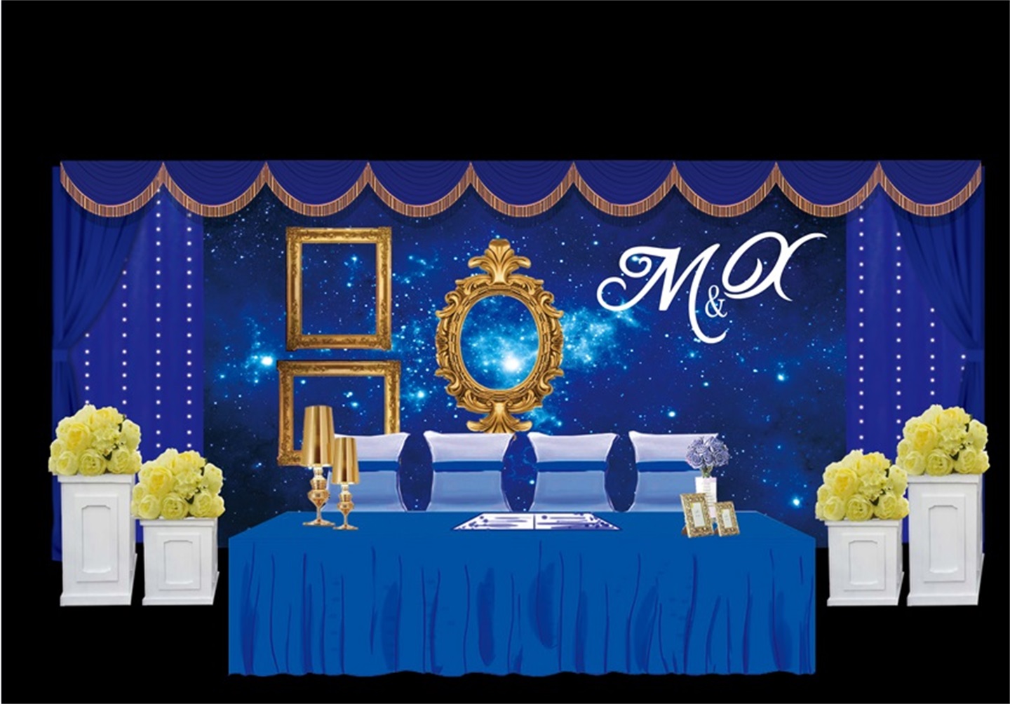 蓝色星空婚礼效果图 签到甜品区-第1张