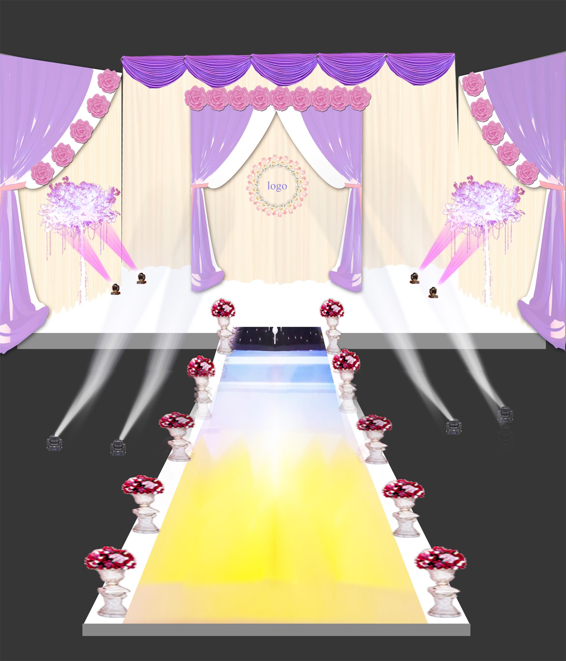 香槟色纱幔背景打底 简约婚礼效果图